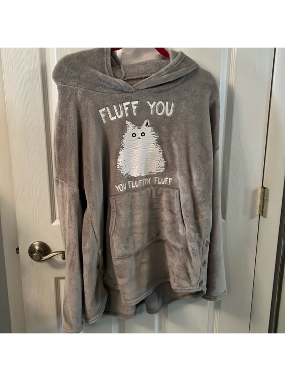 Gray Fluffy Cat Graphic Hoodie - "Fluff You" - Picture 2 of 5